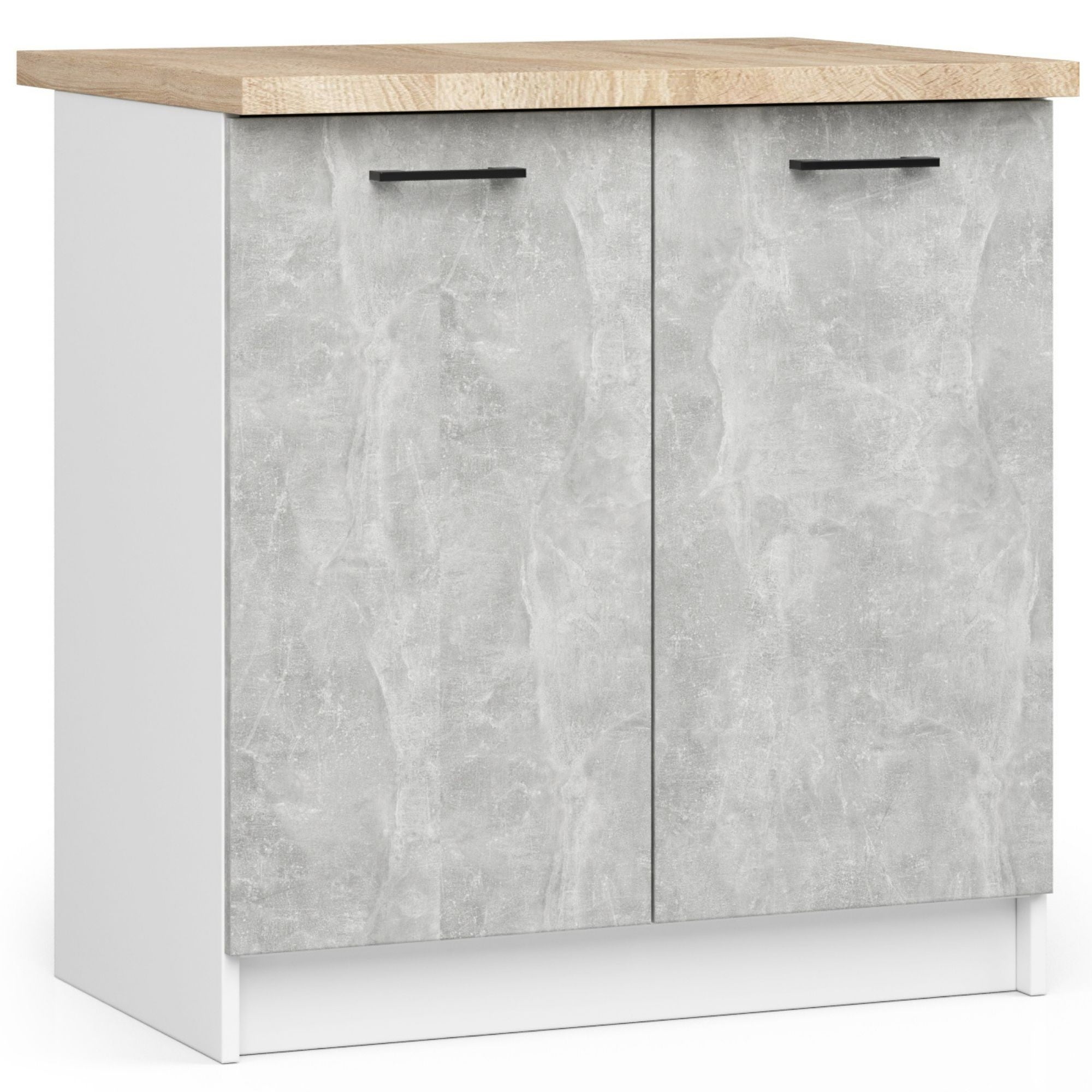Wolnostojąca szafka kuchenna: 2 drzwi, 2 półki, kolor biały | beton, szerokość: 80 cm, wysokość: 85 cm, głębokość: 46 cm.