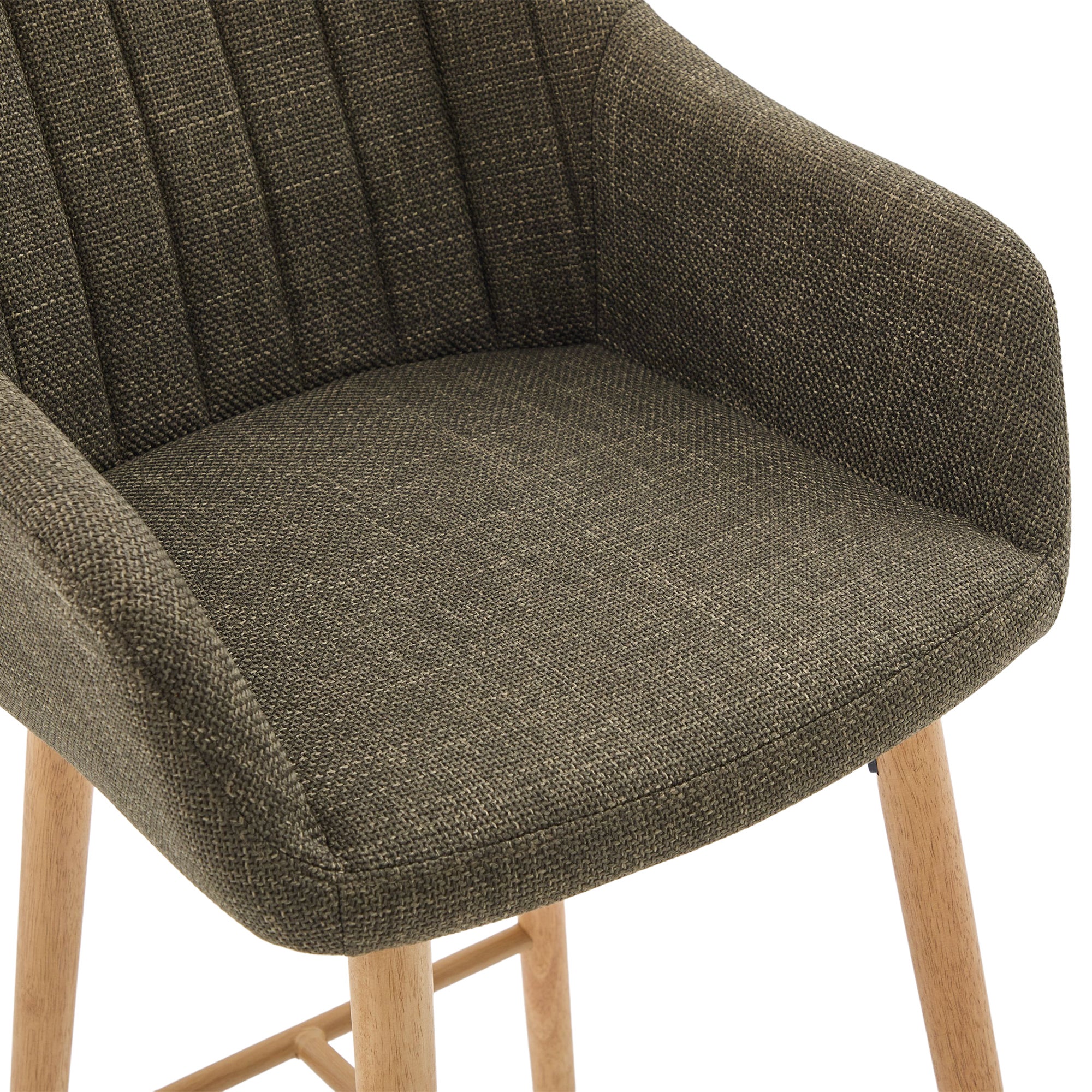 Lote de 2 taburetes de bar modernos con respaldo, reposabrazos, asiento de lino y pies de madera, verde - 9