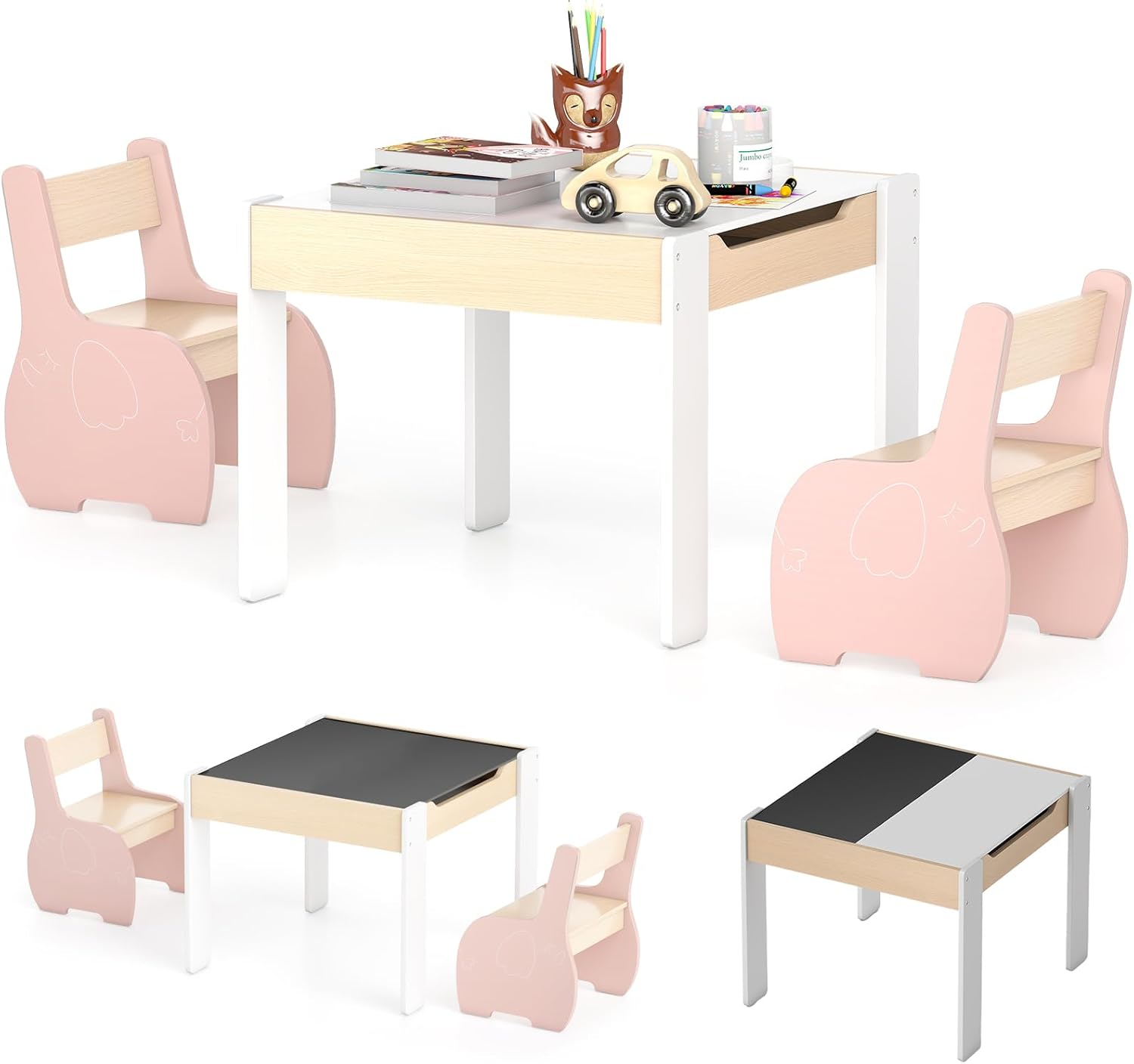 Costway – Table à dessin 2 en 1 pour enfants – 109 x 60 x 55 cm – 2 chaises ergonomiques – 6 boîtes de rangement – Rouleau de papier inclus Costway – Table à dessin 2 en 1 pour enfants – 109 x 60 x 55 cm – 2 chaises ergonomiques – 6 boîtes de rangement – Rouleau de papier inclus
