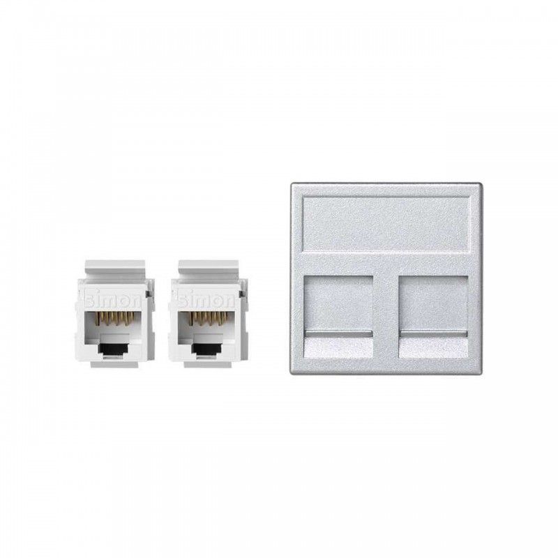 Carte plate K45 2 connecteurs RJ45 VD catégorie 5E UTP aluminium SIMON ...