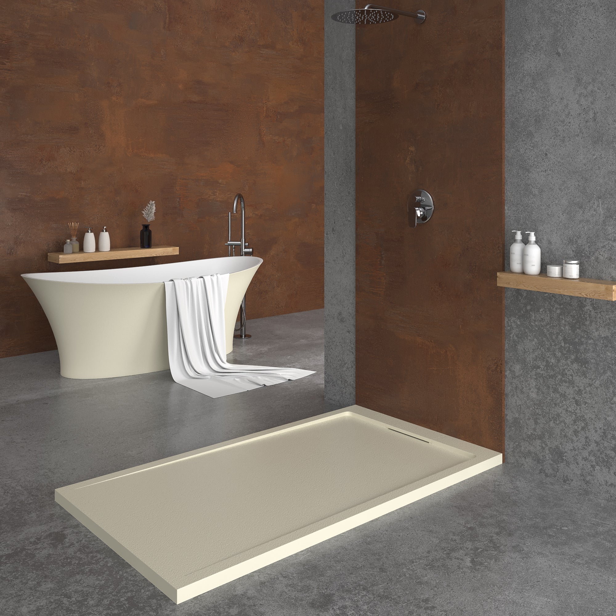 Receveur De Douche En Résine Extra-plat. Texture Ardoise. Beige RAL 1015 80x80cm 85277644