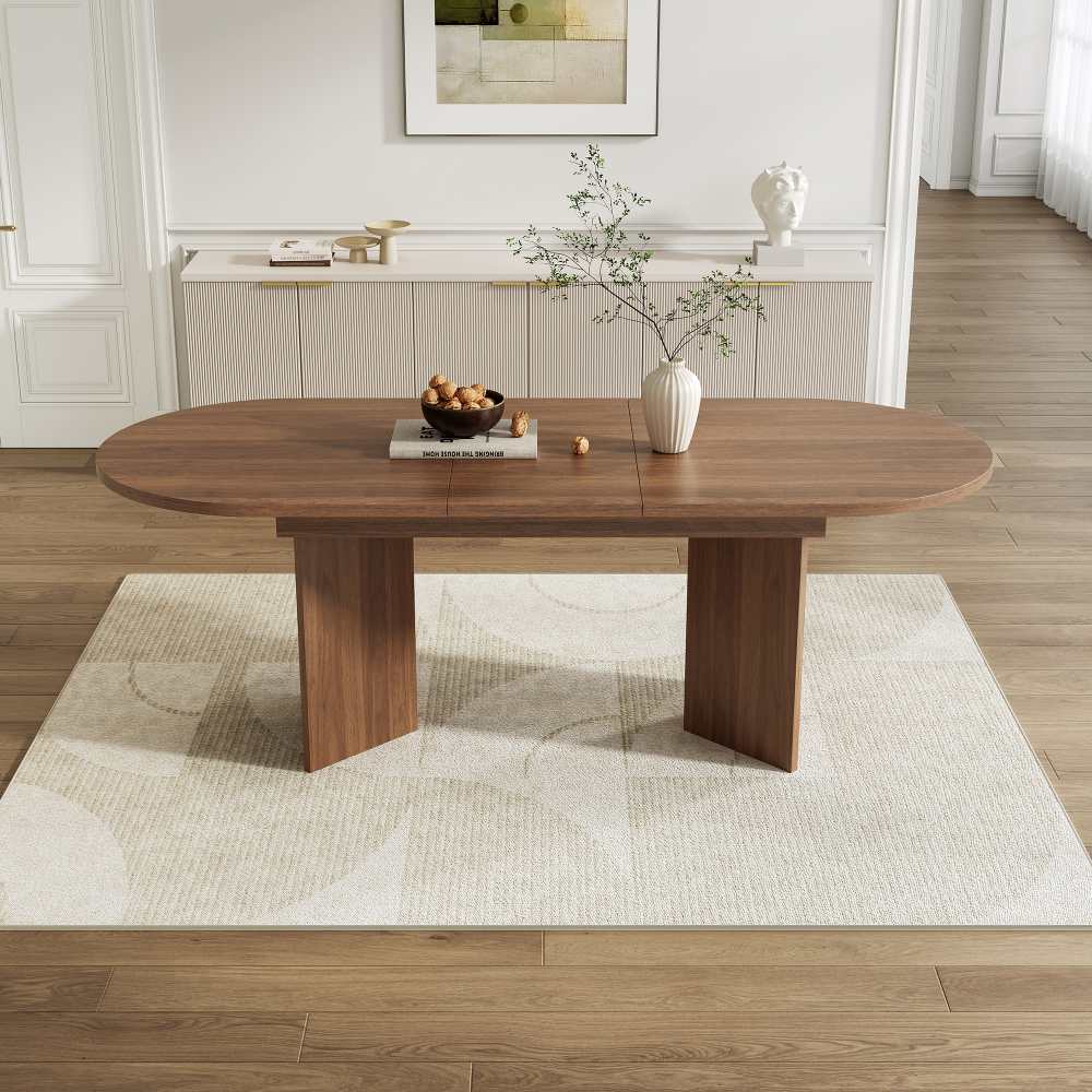 Table à manger extensible 140/180 * 90 cm, pour 6-8 personnes, coins arrondis, style simple, couleur noyer.. - 3