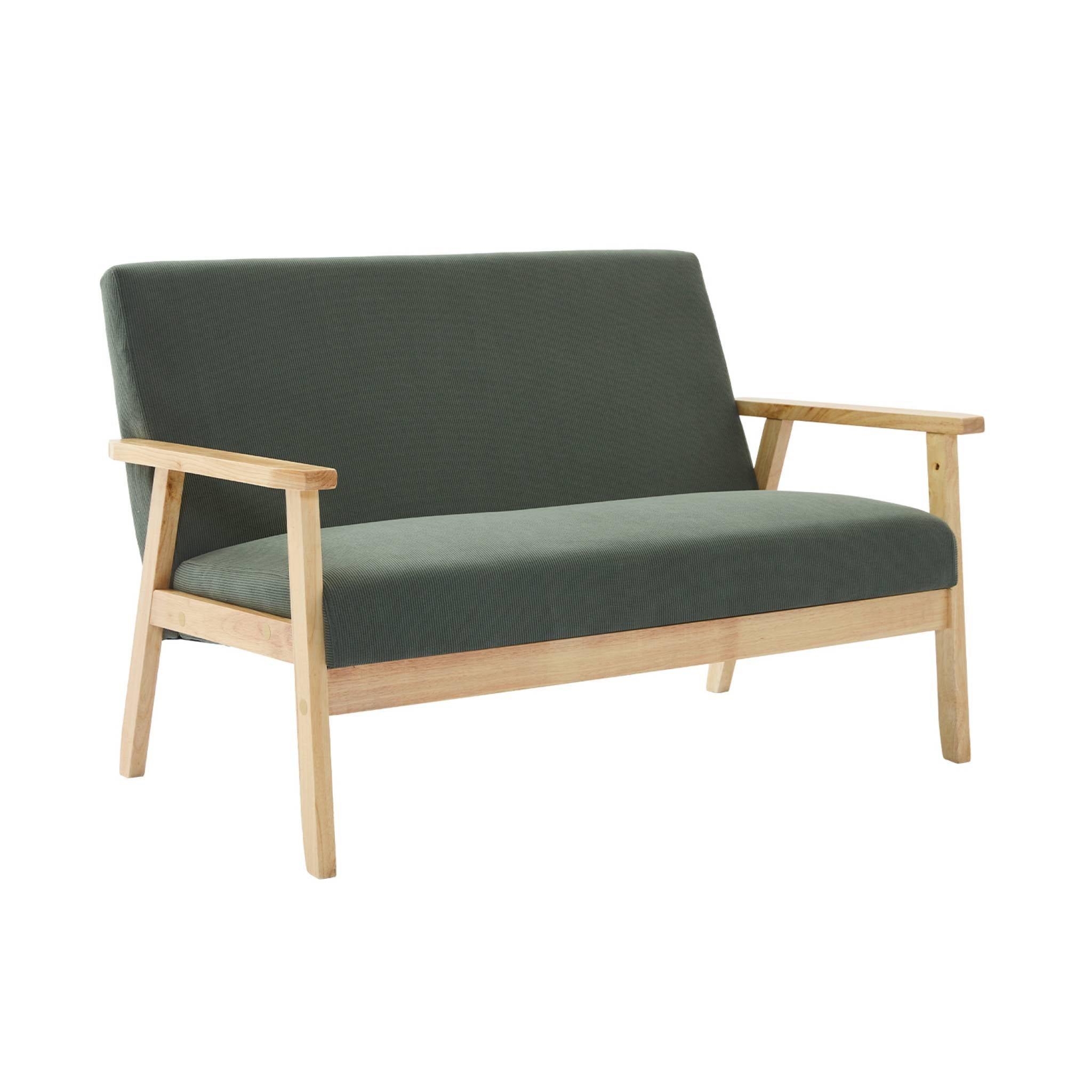 Sofá-banco 2 plazas, pana, patas de madera, isak pana, kaki oscuro, 114x69.5x73 cm