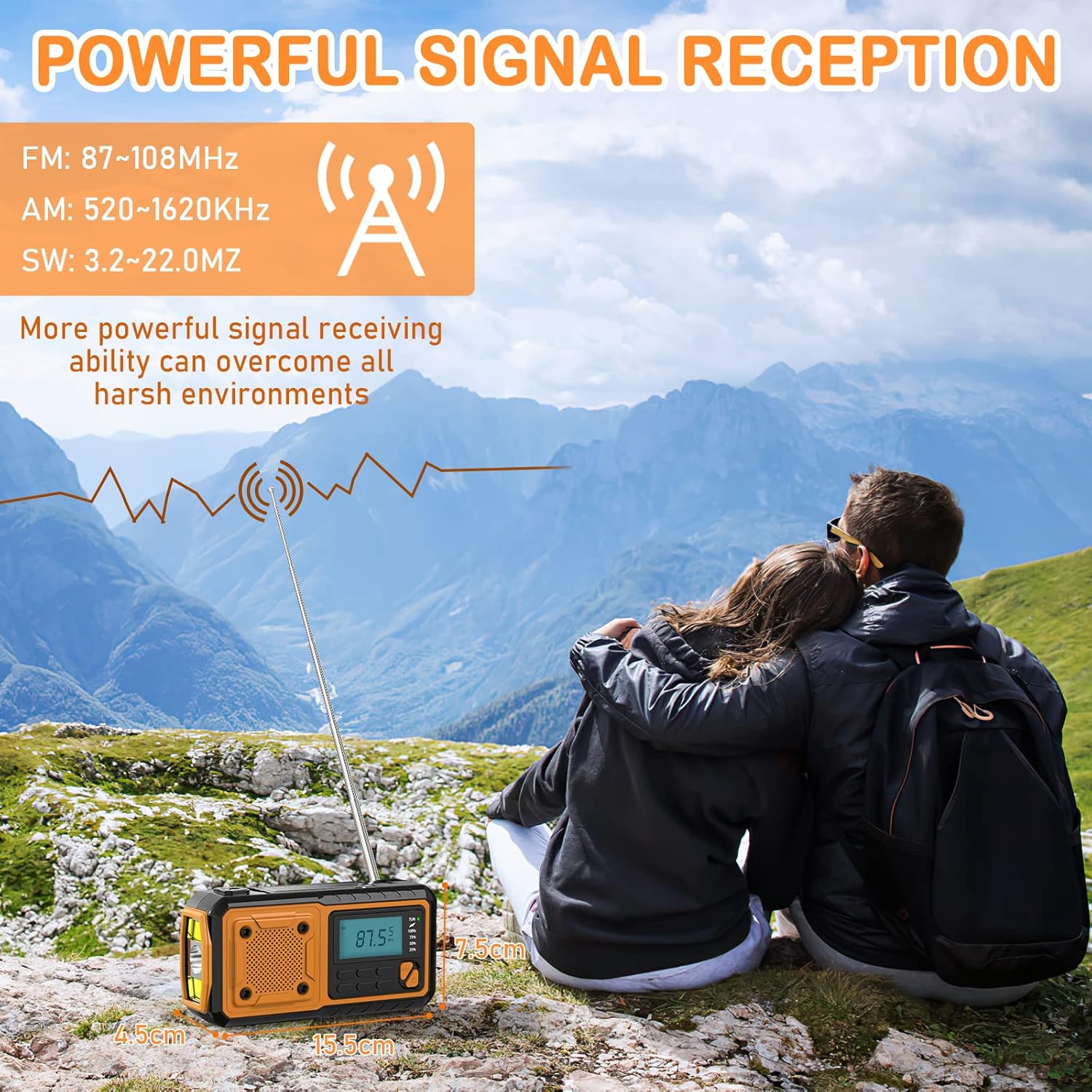 Radio Solaire Radio Portable, d'urgence Météo 4000mAh Radio à Manivelle avec FM/AM/SW Radio Dynamo, avec Lampe de Poche LED/Alarme SOS/Câble USB - 2