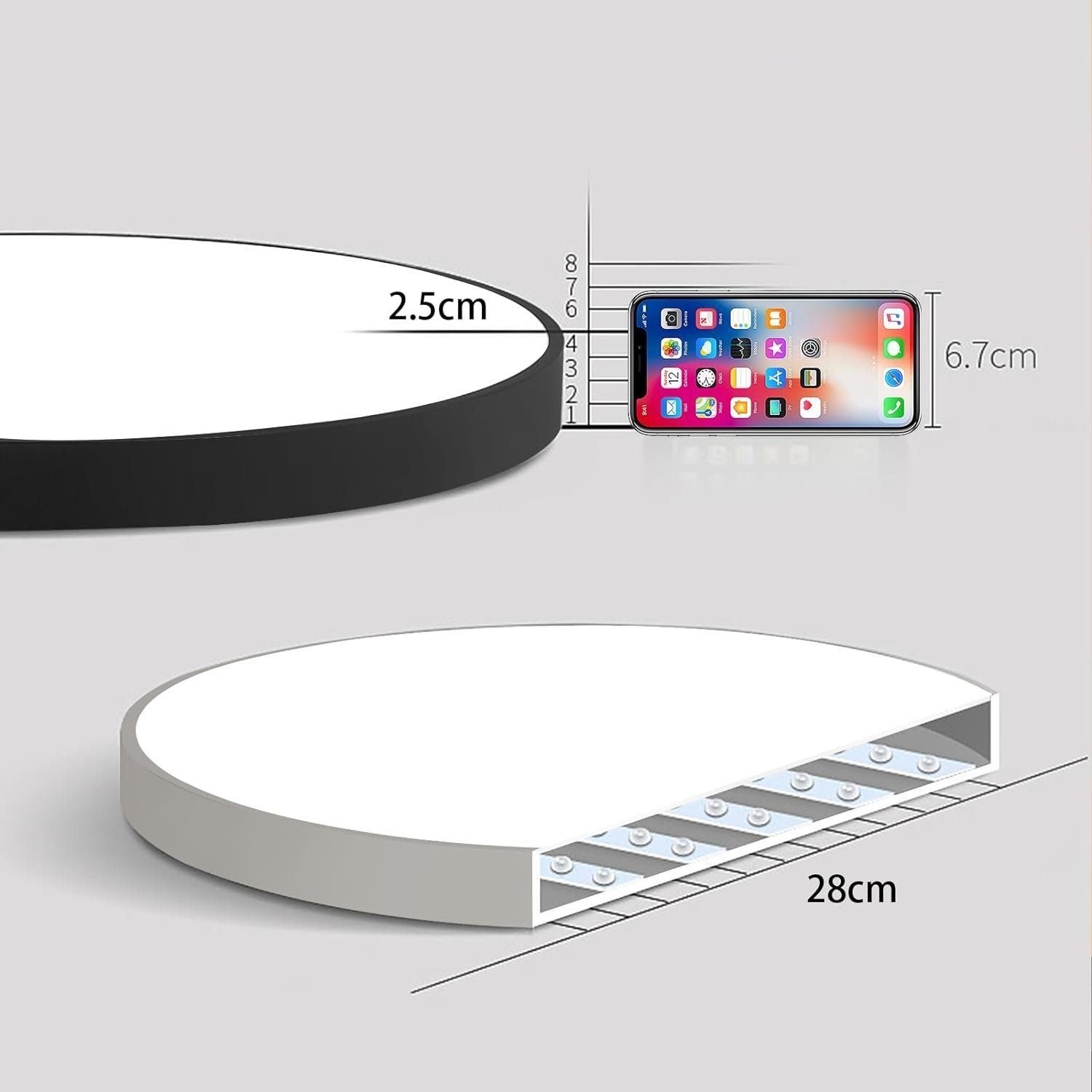 NETTLIFE Plafonnier LED 28 cm 30 W rond IP44 Lampe de chambre à intensité variable pour sous-sol Lampe de salle de bain et couloir avec télécommande - 8