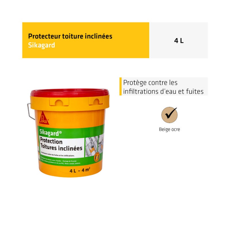 Peinture de protection SIKA Sikagard Protection Toiture inclinée - Beige - 4L - 2