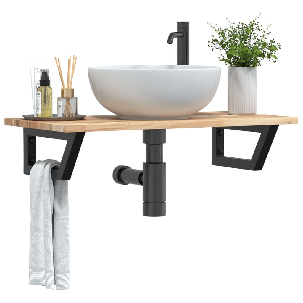 Estante para lavabo de pared de acero y madera maciza de acacia