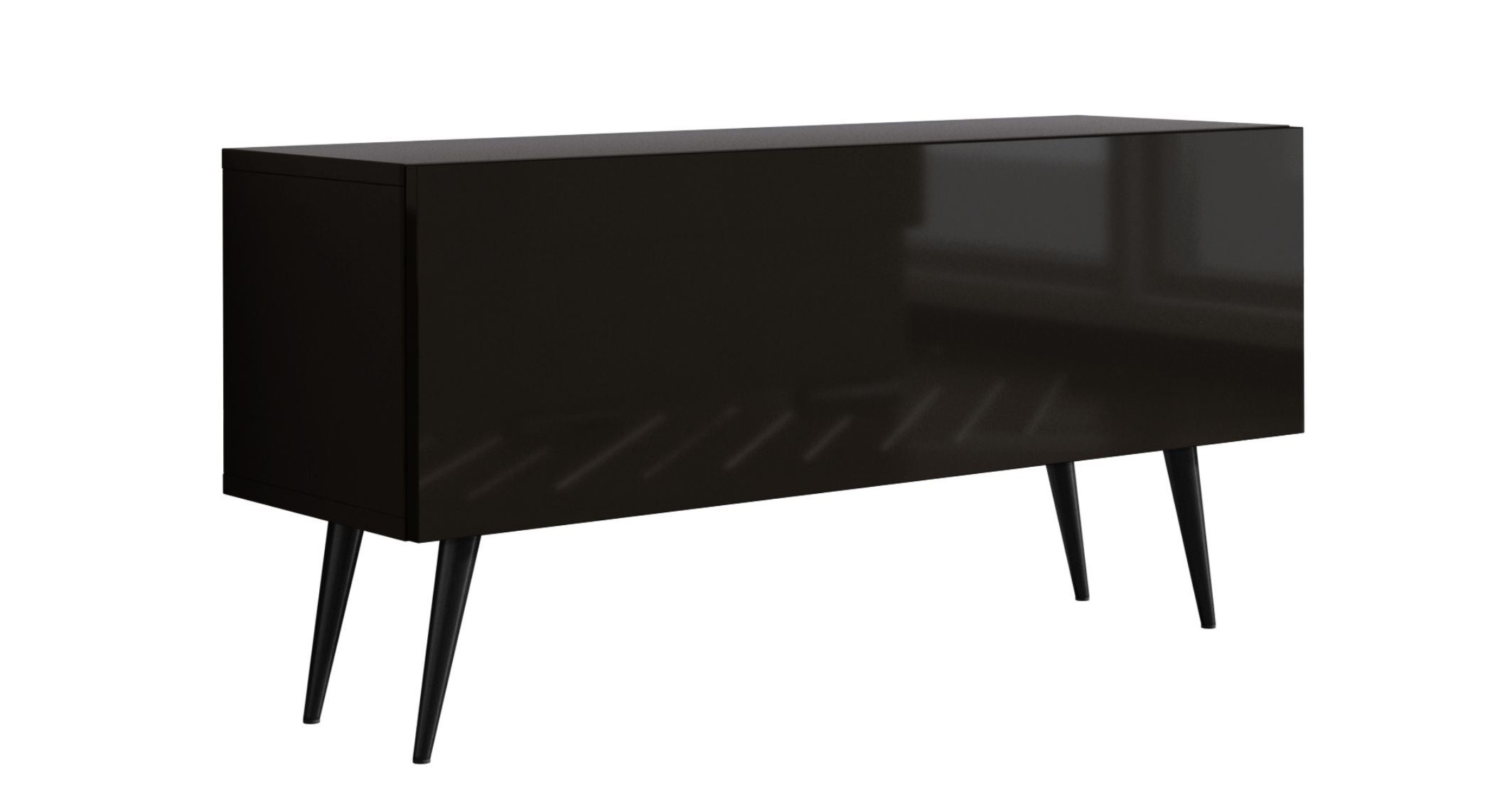 Szafka RTV : Czarny Matowy / Czarny Połysk, czarne nogi, 100 x 32 x 52 cm