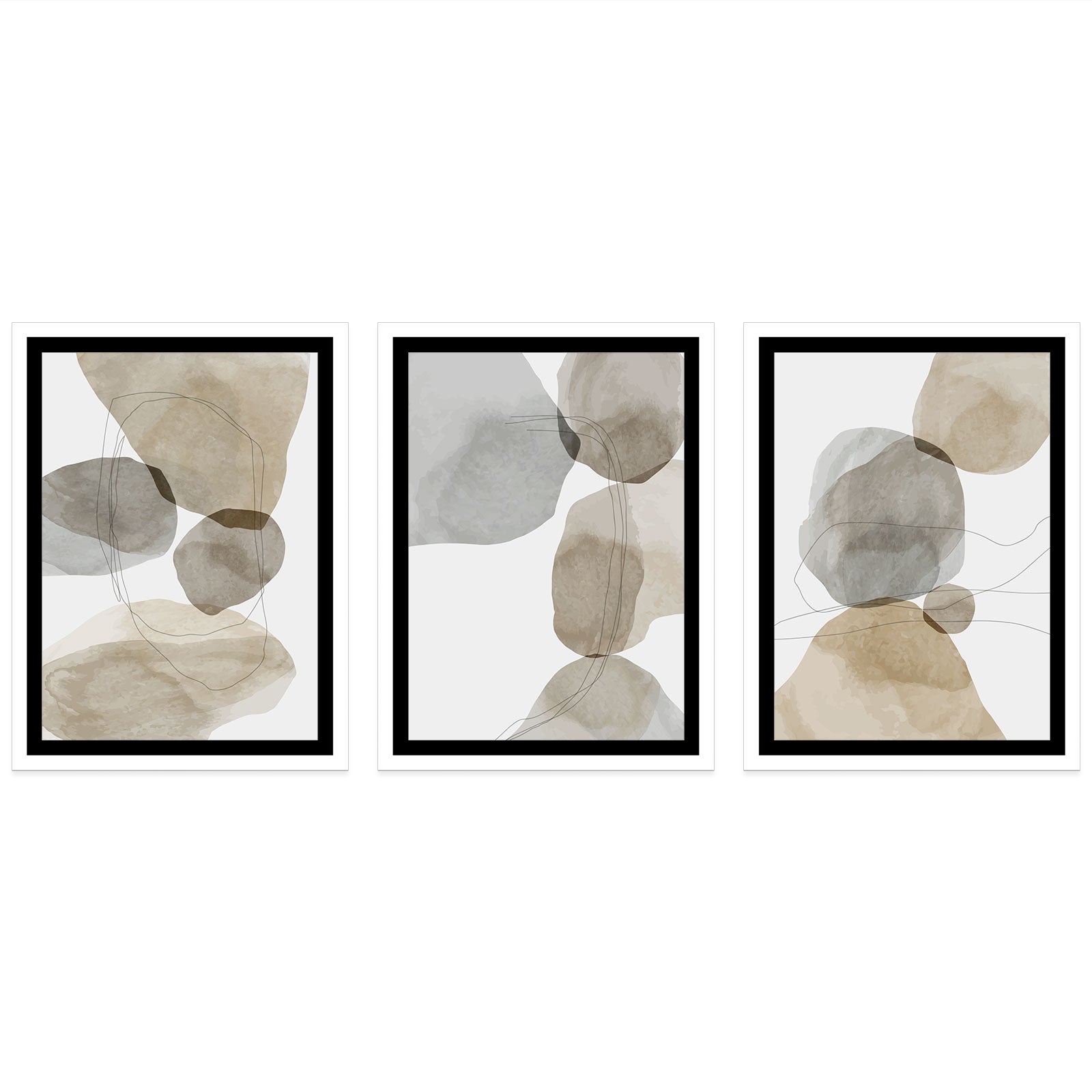 Lot de 3 Affiches / Posters Triptyque - Abstrait 3617689993041 - Bordure Noire et Blanche - 3 Affiches - 30x40 cm (Cadres non fournis) - 4