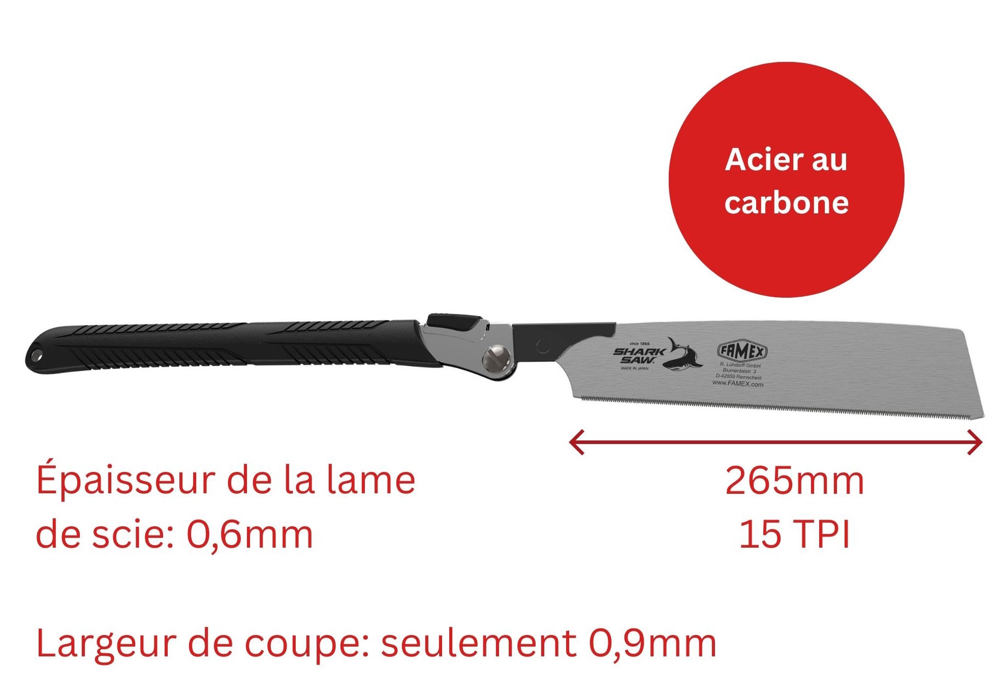 FAMEX 5525 Scie Japonaise 265mm, 15 TPI, Made in Japan- largeur de coupe 0,9mm, pliante - 2