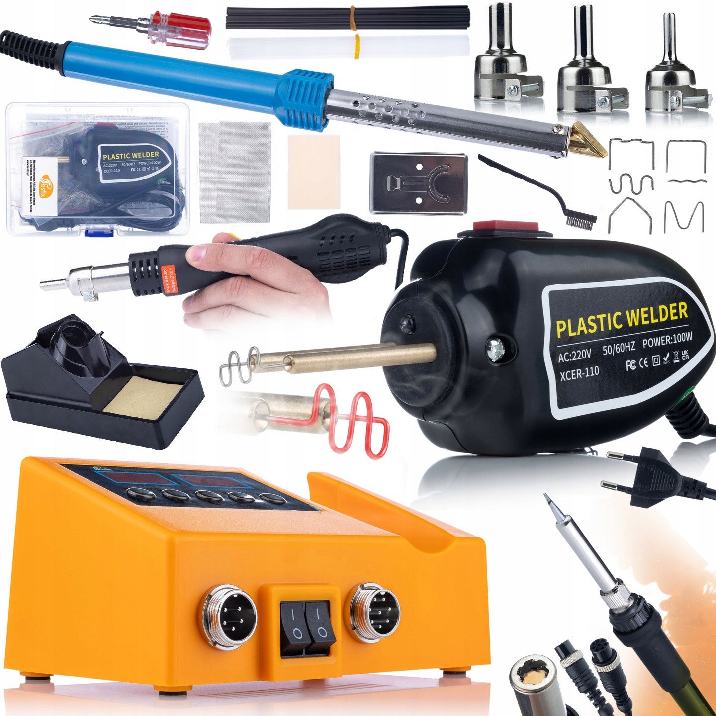 UCAMP Soudage Plastique,Soudure Plastique 80W,Kit Reparation Plastique avec 6 types de chevilles