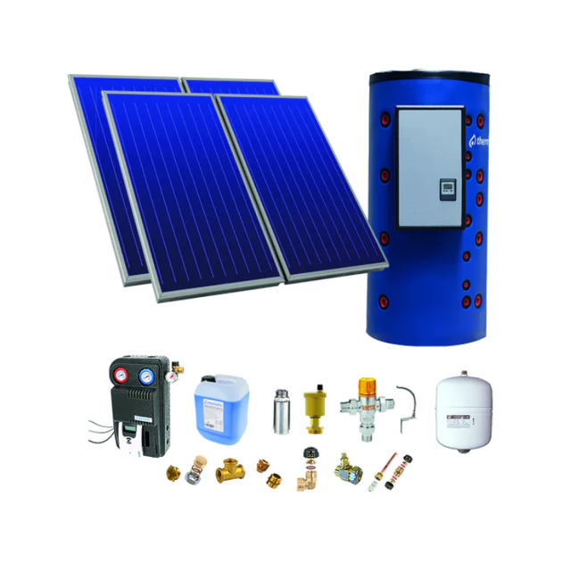 Chauffe-eau solaire toiture plate 4 capteurs solaires. ballon 500L prod ECS instantanée - THERMADOR - PSOLCHECSPBM45TP