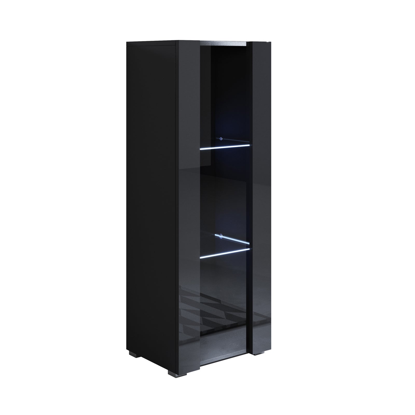 Vitrina con patas 2cm | armario | mueble de salón | vitrina de pared | led | 1 puerta | 40x128x29cm | modelo luke v2 | negro brillo