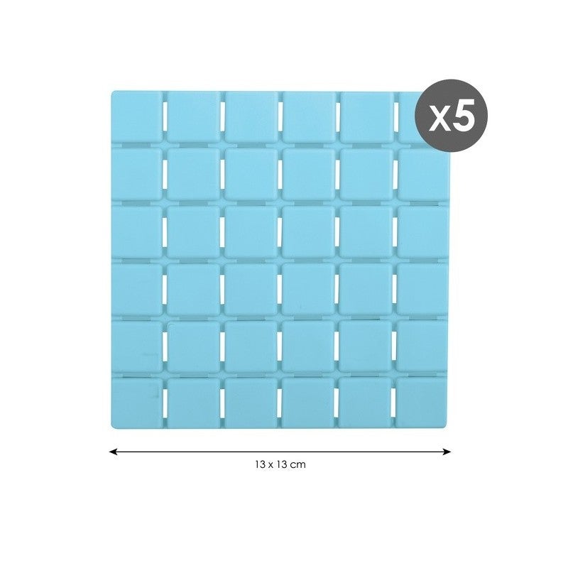 Lot de 5 Tapis antidérapants de douche ou baignoire Caoutchouc QUADRO 13x13cm Bleu Clair MSV - 2