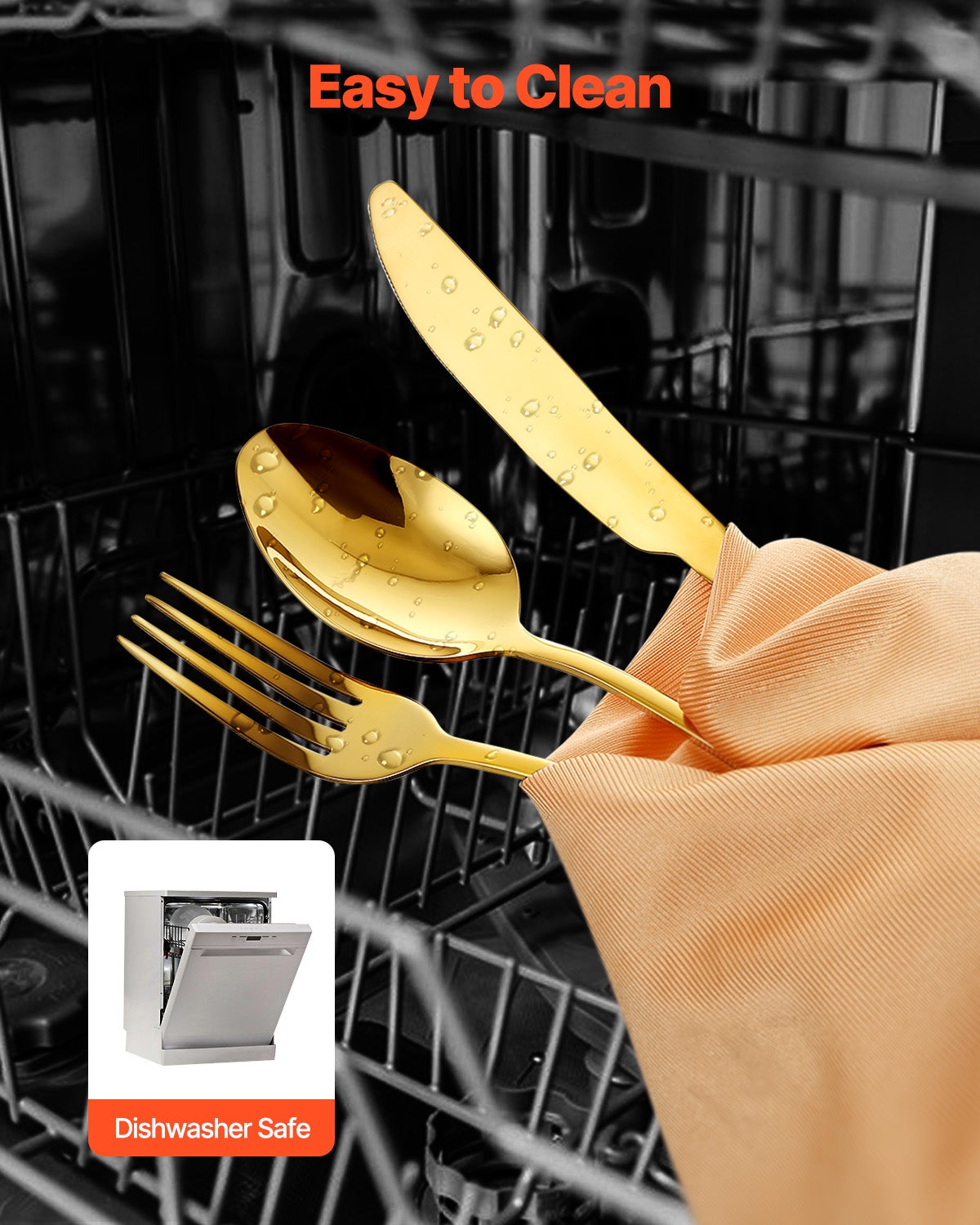 Juego de Cubiertos 60 Piezas,VEVOR Cubertería Acero Inoxidable Alimentario,Acabado Espejo,Lavable en Lavavajillas,Cuchillo,Tenedor,para Cocina - 5