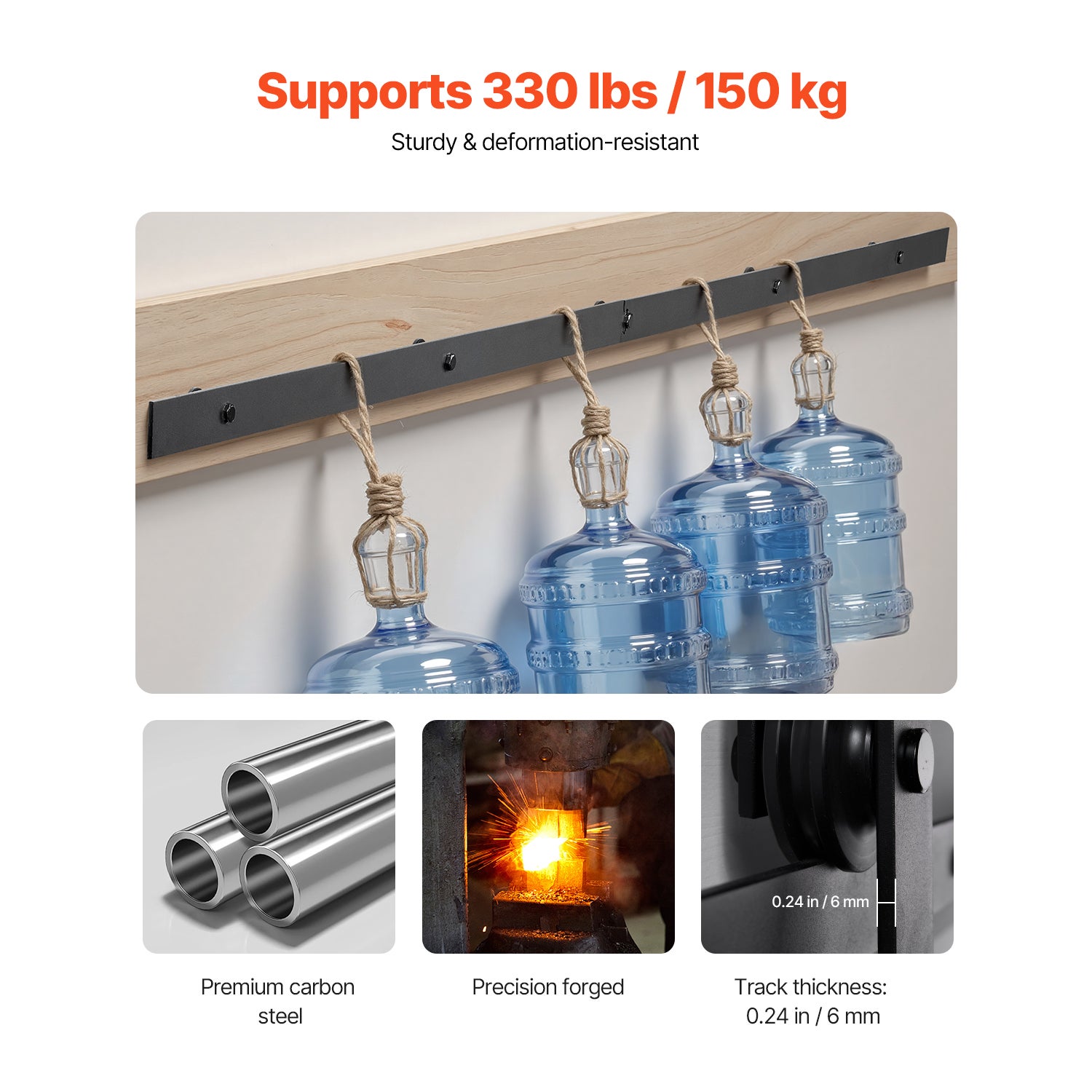 Kit de herrajes SucceBuy para puertas corredizas de granero de 1,5 m (5 pies) de ancho y de 3,5 a 4,5 cm (1-3/8 a 1-3/4