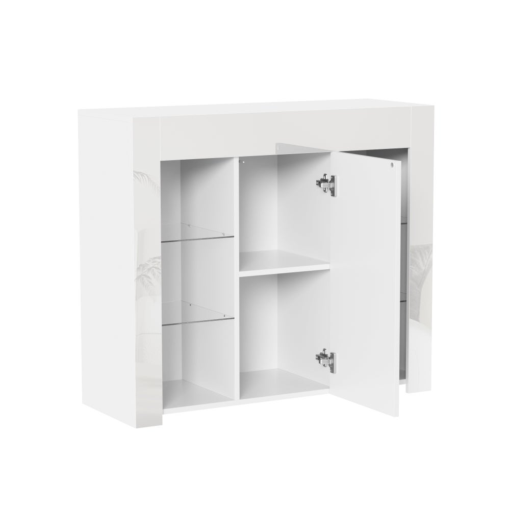 Buffet Moderne avec Finition Brillante et Étagères en Verre – Meuble de Rangement Compact et Élégant 95x35x83 cm pour Salon, Salle à Manger ou Cuisine - 6