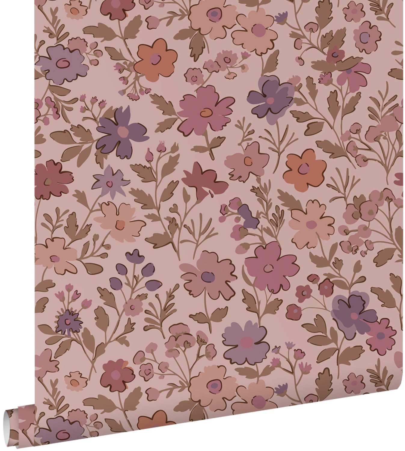 Tapeta kwiaty ciemnego fioletuIróżowym - 50 x 900 cm - ESTAHOME