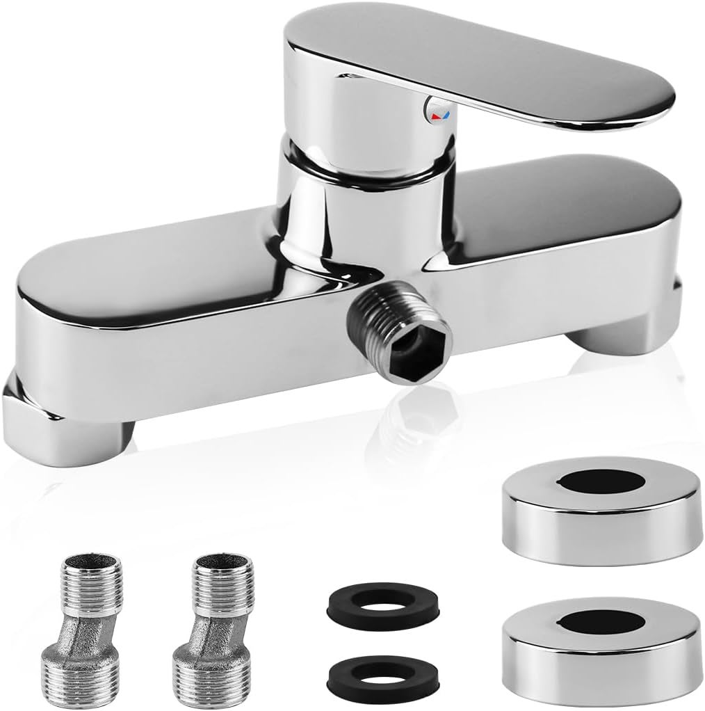 Bateria natryskowa jednouchwytowa - bateria natryskowa ścienna, srebrna Bateria natryskowa jednouchwytowa - przyłącze węża gwintowane G1/2 - chrom