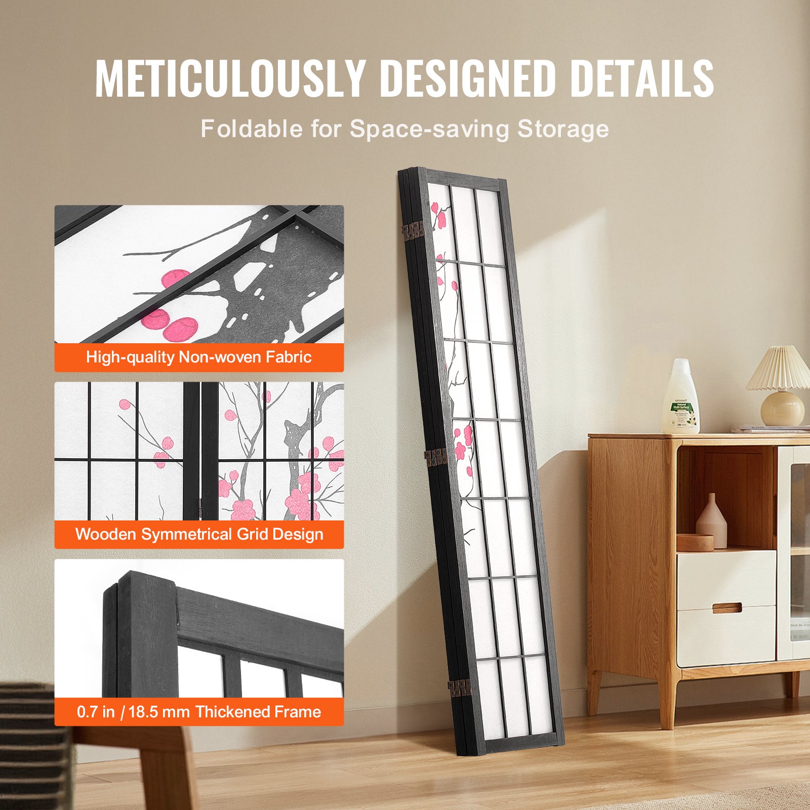 Cloison de séparation,SucceBuy paravent japonais à 4 panneaux,paravent de confidentialité pliable pour intérieur,cloison japonaise portable - 7