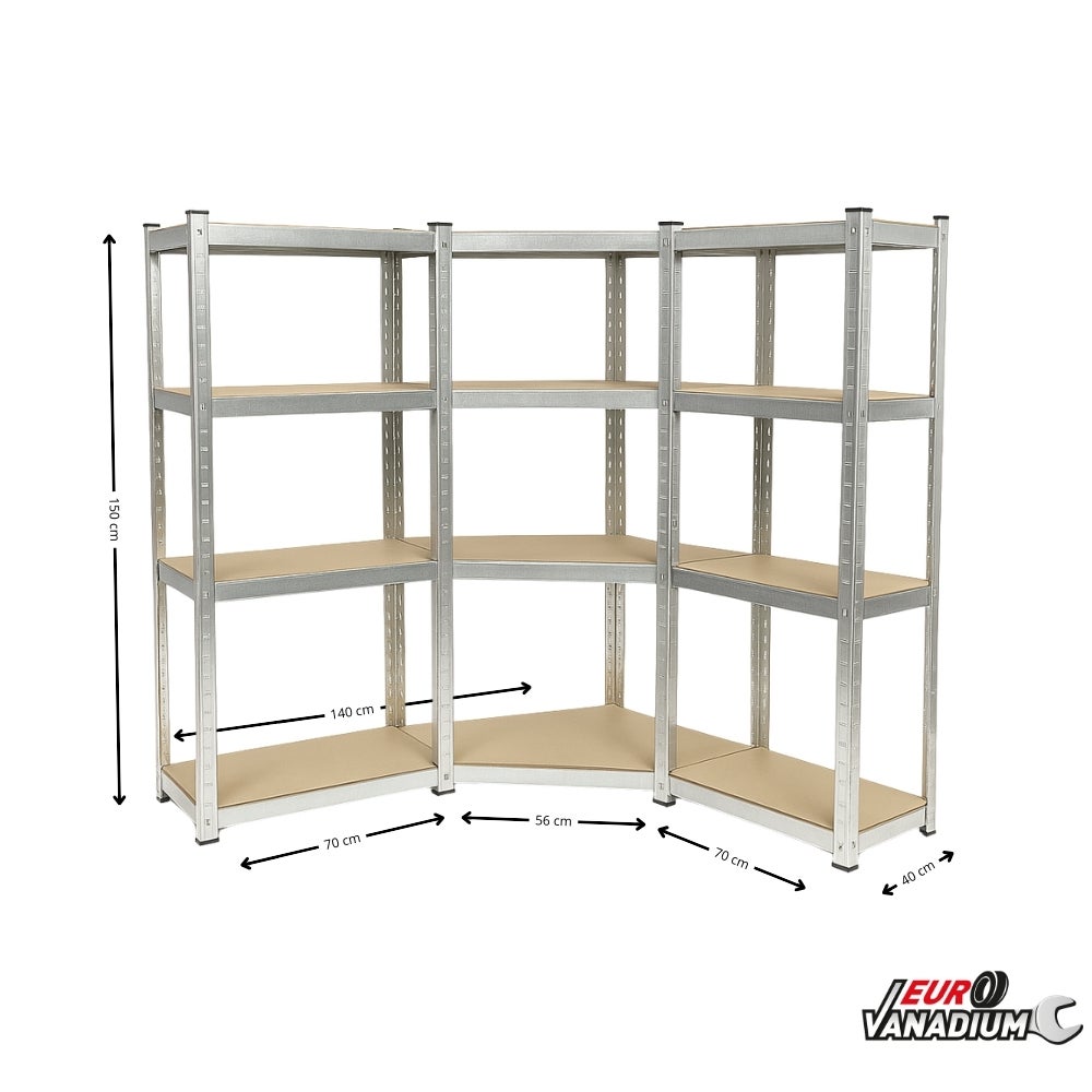 Triple étagère d'angle pour charges lourdes - 4 niveaux – 130 kg par étagère - 40 cm - Gris - 3
