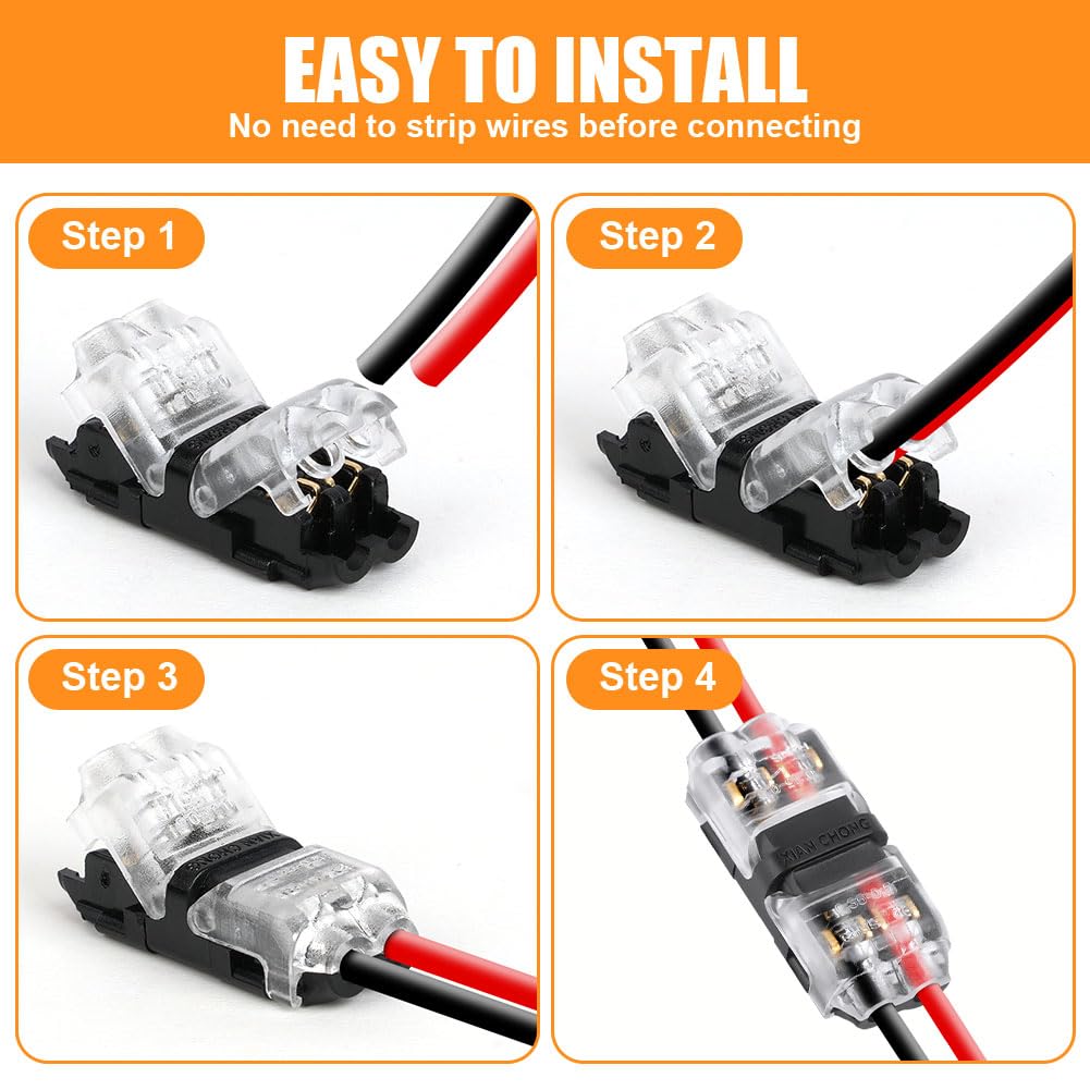 20 connettori elettrici H a 2 pin, cavi AWG 20/22, connettori rapidi per auto, luci e audio - 4