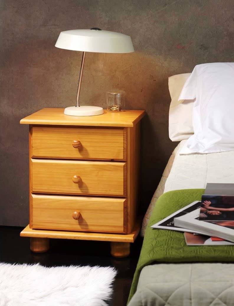 Table de nuit 3 tiroirs,pin massif , couleur Miel, mesure 55x48x34 cm ( hauteur-largeur-profondeur) - 3