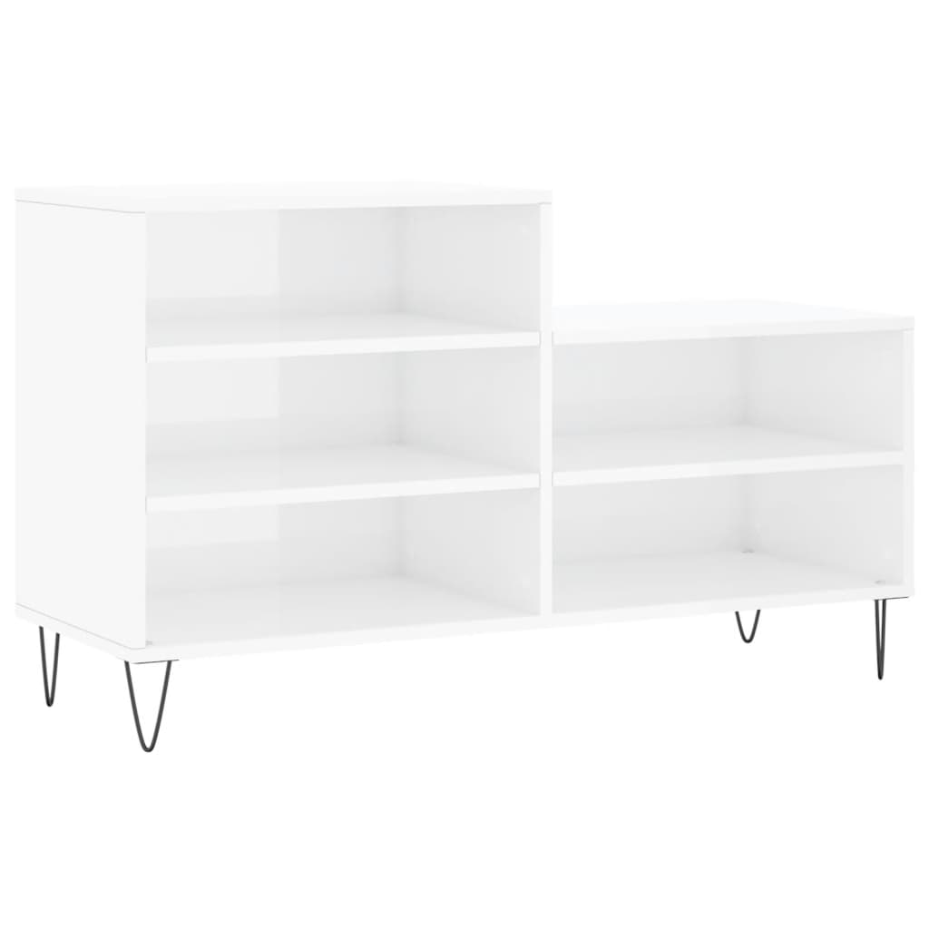 Armoire à chaussure Blanc brillant 102x36x60 cm Bois ingénierie - 2