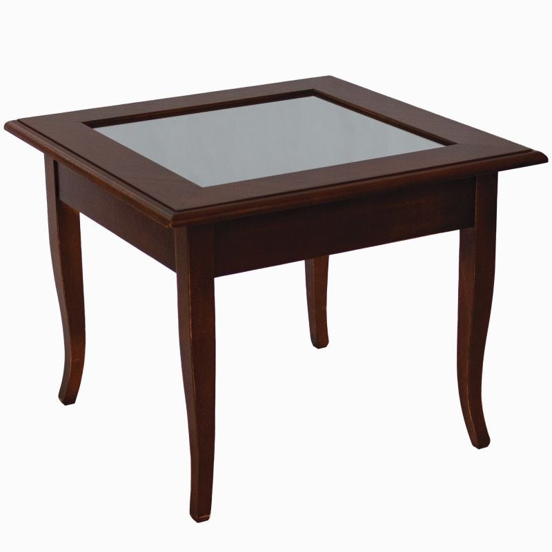 TAVOLINO DA FUMO SALOTTO IN LEGNO CON VETRINA ARTE POVERA NOCE