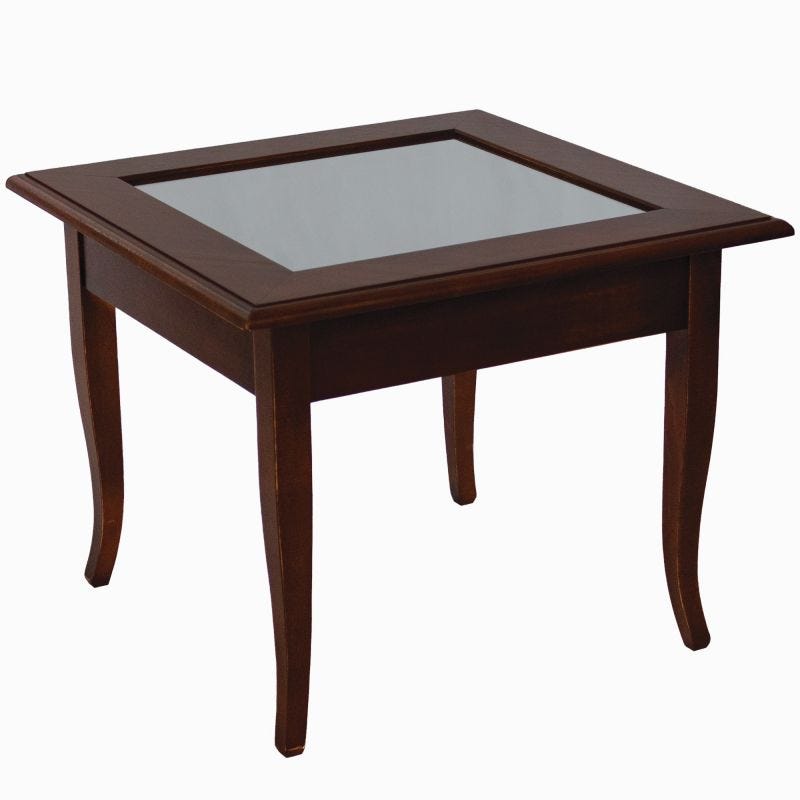 TAVOLINO DA FUMO SALOTTO IN LEGNO CON VETRINA ARTE POVERA NOCE