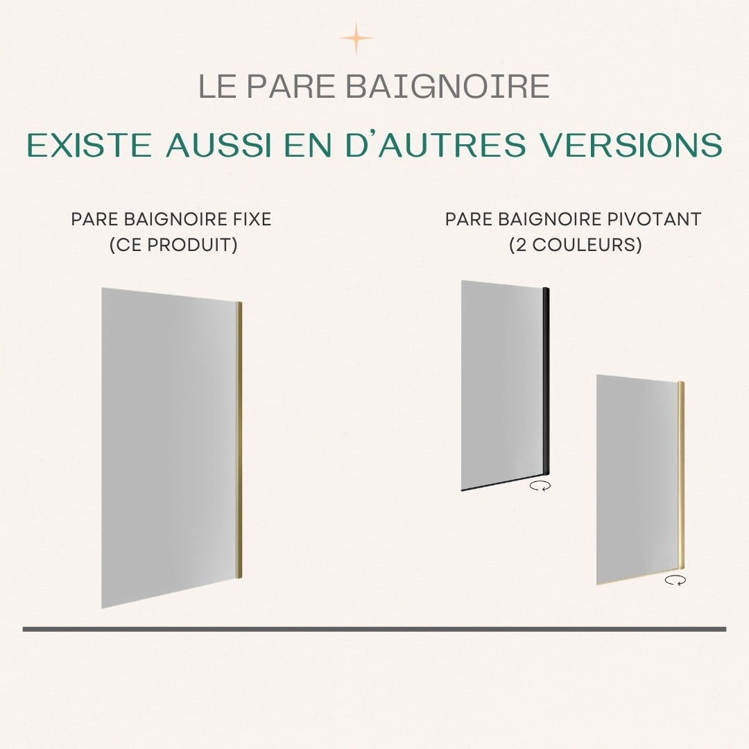 Pare-Baignoire fixe verre anticalcaire et aluminium 80 x 140 Or Brossé - 8