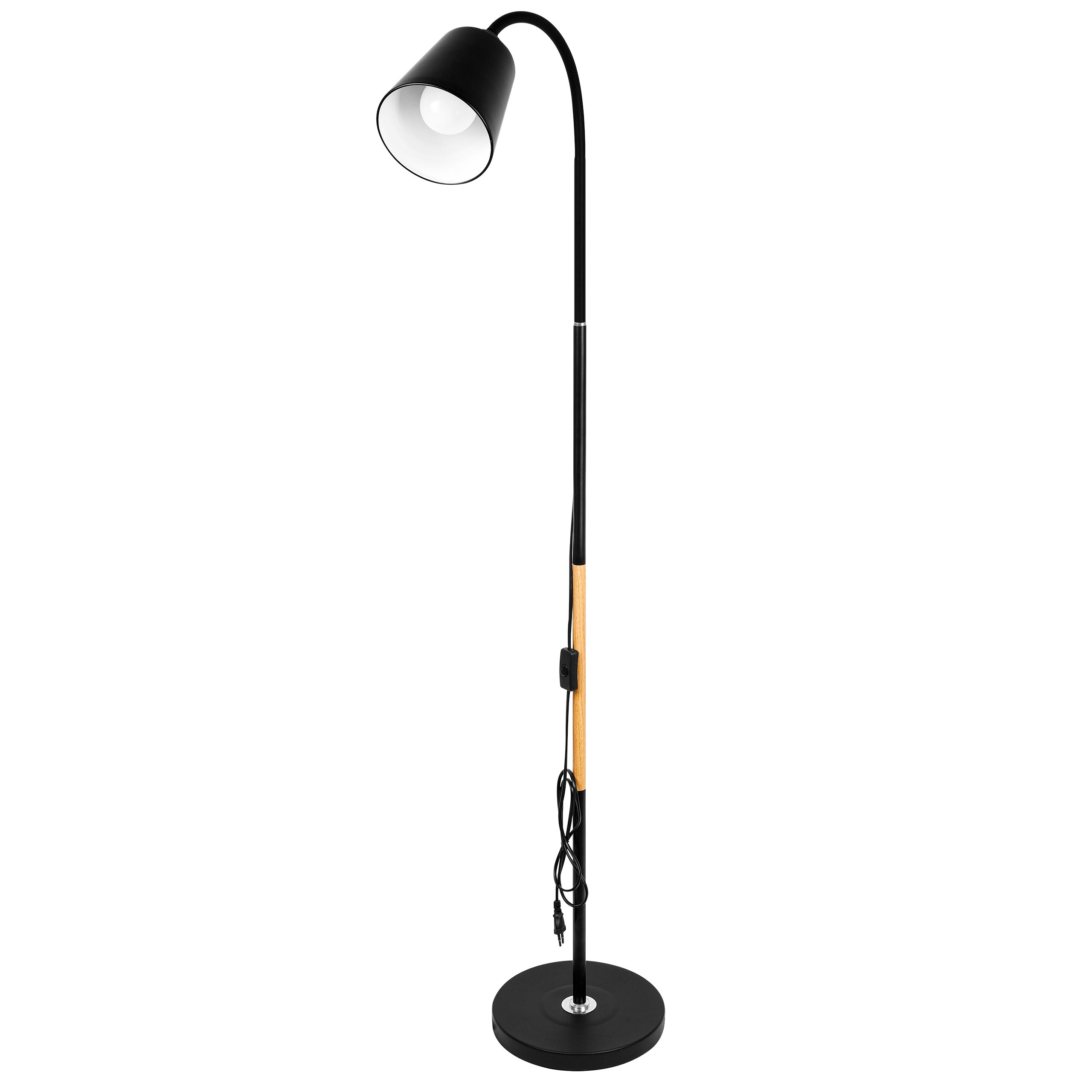 Lampa podłogowa stojąca E27 LED Koko 145cm IP20 czarna stal drewno MasterLED