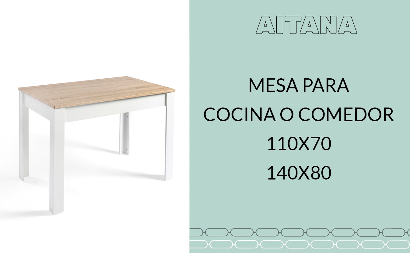 DUPI Mesa Comedor Aitana con Estructura y Tapa Superior de Madera (Taupe/Blanco, 140x80) - 3