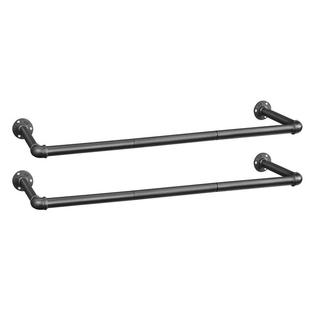 SONGMICS Portemanteaux Muraux, Lot de 2, Barres de Suspension pour Vêtements en Tuyaux Industriels, Gain de Place, 92 x 30 x 7,5 cm, Noir