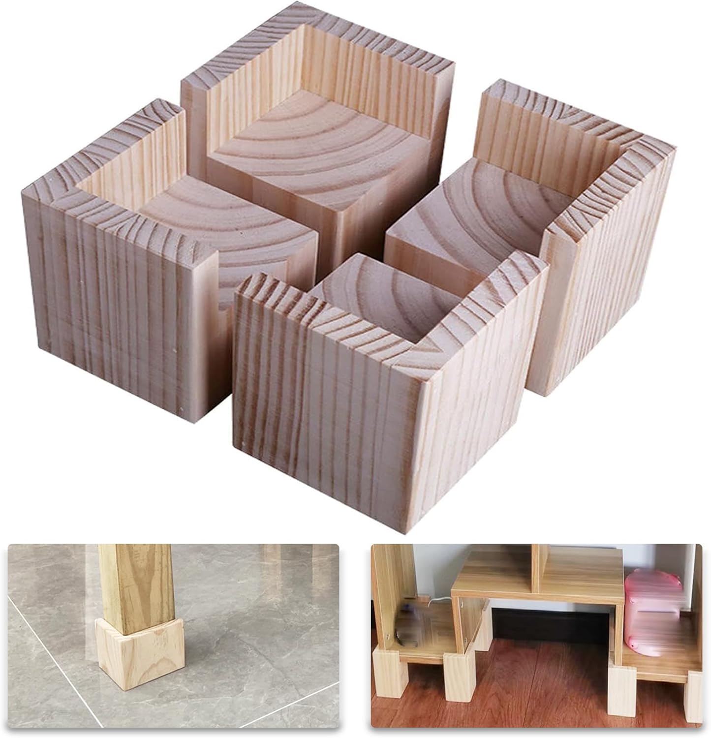 Set de 4 înălțătoare de mobilier din lemn, înălțătoare de pat, picioare de ridicare pentru birou și pat 4buc