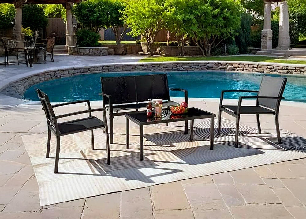 Sofa + 2 Sillas + Mesa de Cristal Templado. Conjunto de Jardin y Terraza, Gris Oscuro - 2