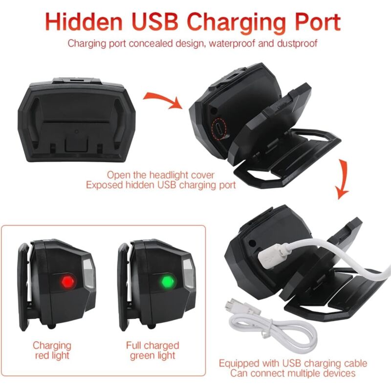 Lot de 2 lampes frontales LED avec détecteur de mouvement rechargeables par USB mains libres étanches pour camping randonnée 800 lumens - 5