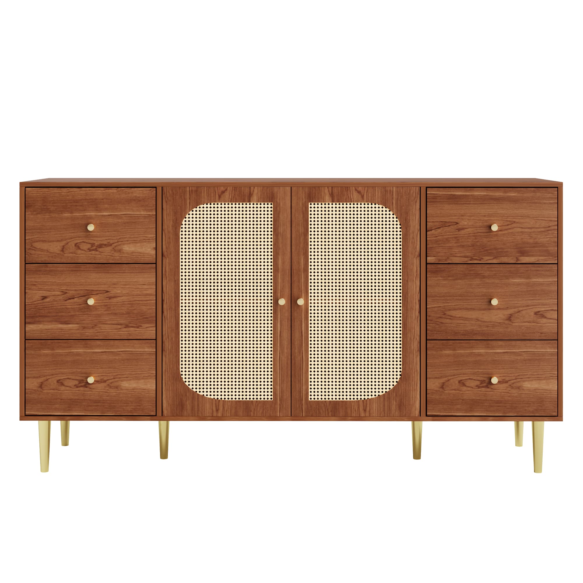 Buffet, buffet en rotin, rangement avec tiroirs, armoire en bois individuelle, cuisine, maison, salon, brun, 160 x 40 x 90 cm - 7