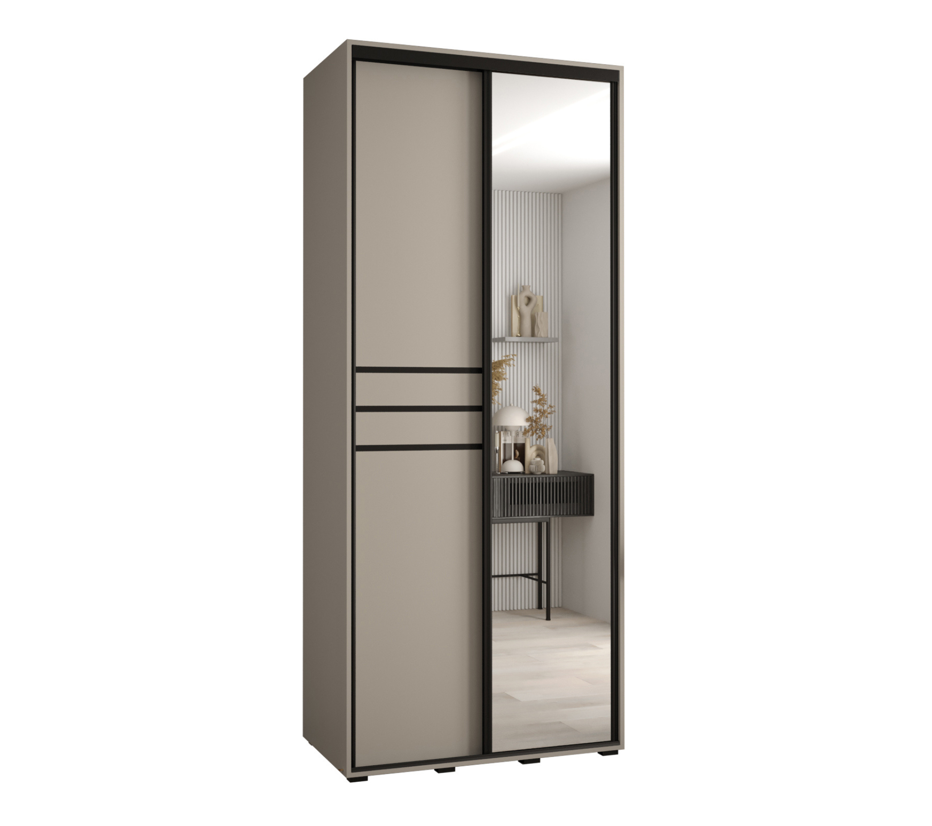 Szafa przesuwna z lustrem wysoka Dakota 11 100 x 60 x 235,2 cm kaszmir + u. czarny - Abiks Meble