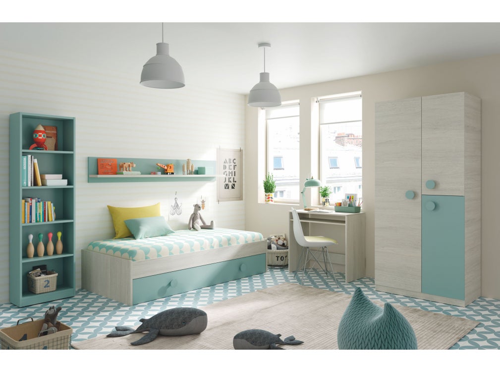 Armoire enfant CYANN 3 portes L90cm x H200cm - Blanc / Turquoise - 4