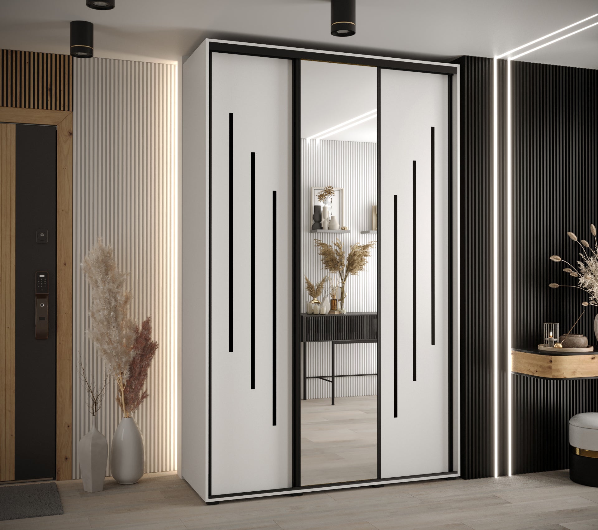 Szafa przesuwna z lustrem wysoka Davos 9 150 x 45 x 235,2 cm biały + biały + u. czarny - Abiks Meble - 2