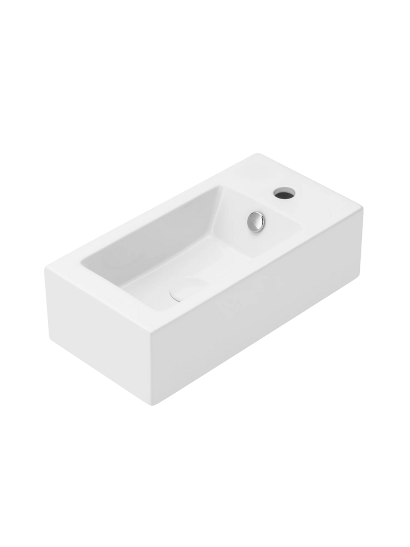 Umywalka ścienna Uptrend AURIS P biały połysk, z otworem na baterię oraz przelewem, prawa 1 szt.