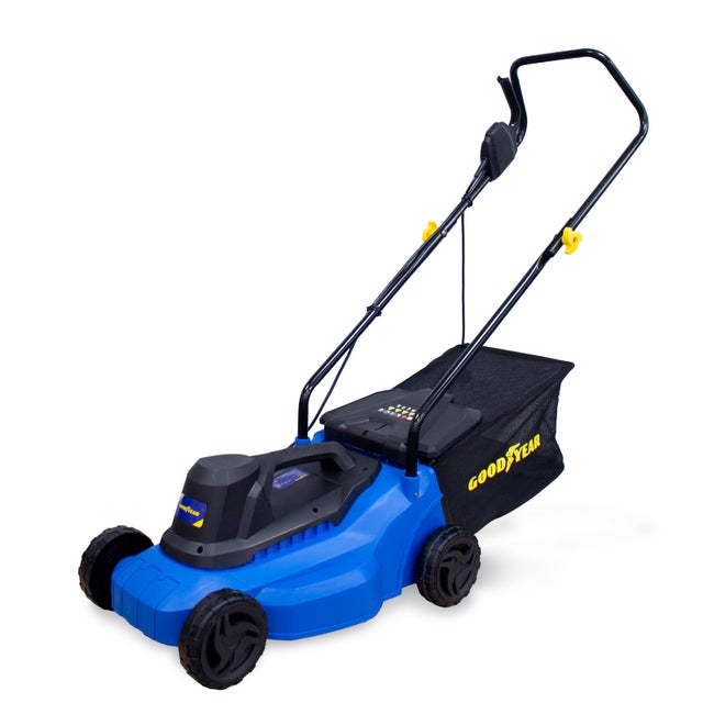 Goodyear - Tosaerba Elettrico 1200W. Motore 3300 RPM 230-240V. Tosaerba con Cavo 32 cm di Larghezza di Taglio. 61x38x27cm. Sacco di Raccolta 35 litri.