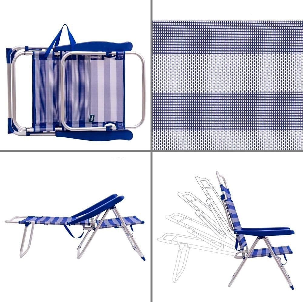 Pacote de 2 Cadeira de Praia Dobrável e Reclinável com Almofada de 5 Posições 57X31X62/101CM Turquesa - 2