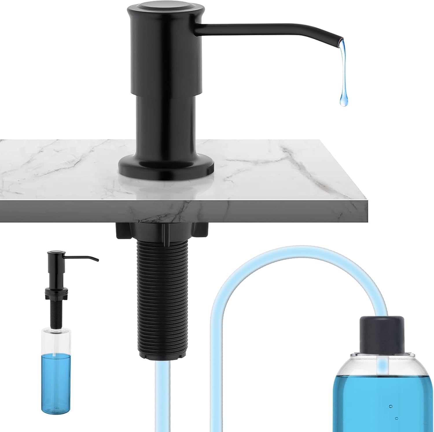 Dozownik mydła do zlewu kuchennego z butelką 500 ml i 1-metrowym wężem przedłużającym, dyfuzorem z pompką do płynów, ukrytym dozownikiem