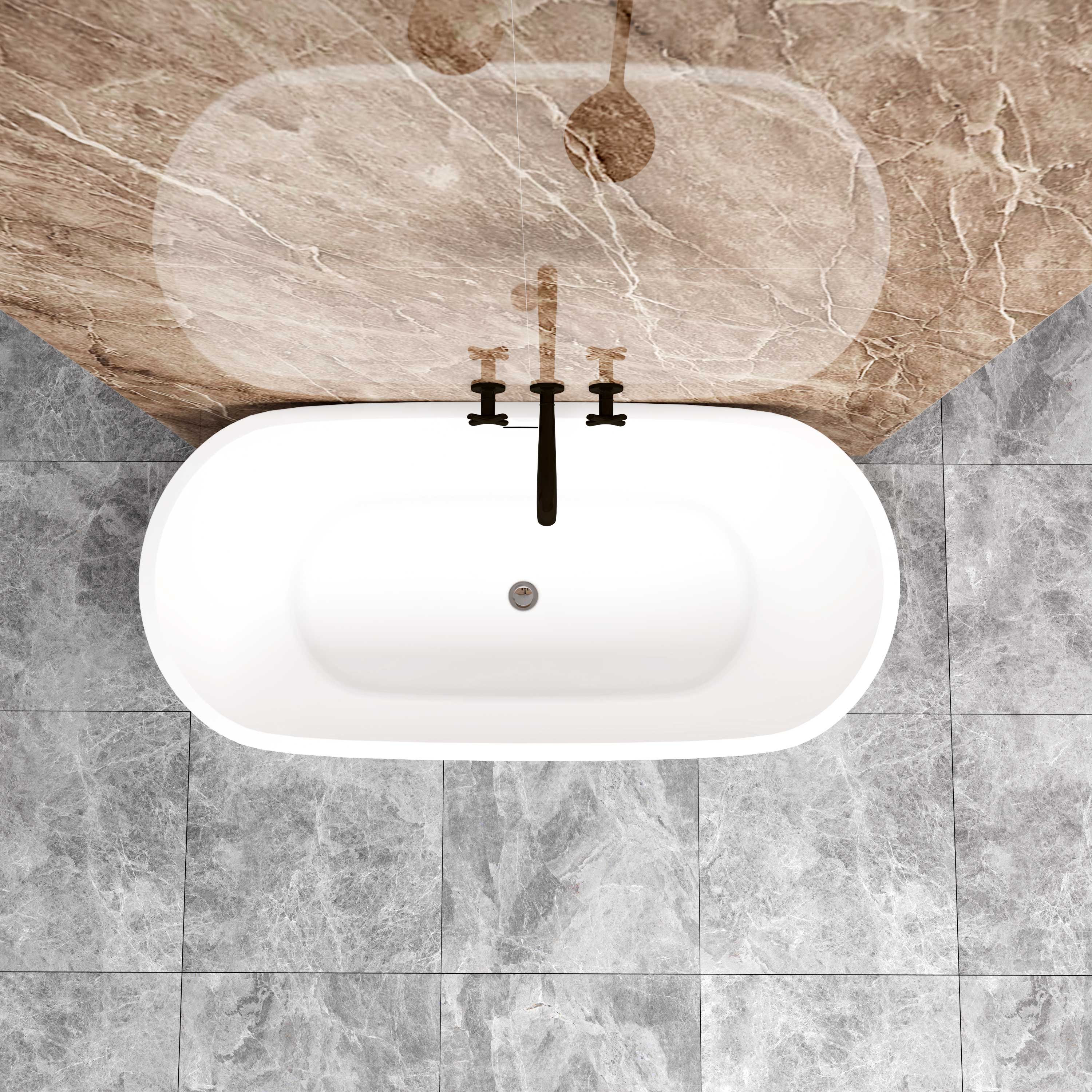 Bañera exenta de acrílico ovalada con desagüe - 1500x700x580mm - blanco - elegante y funcional - AICA - 4