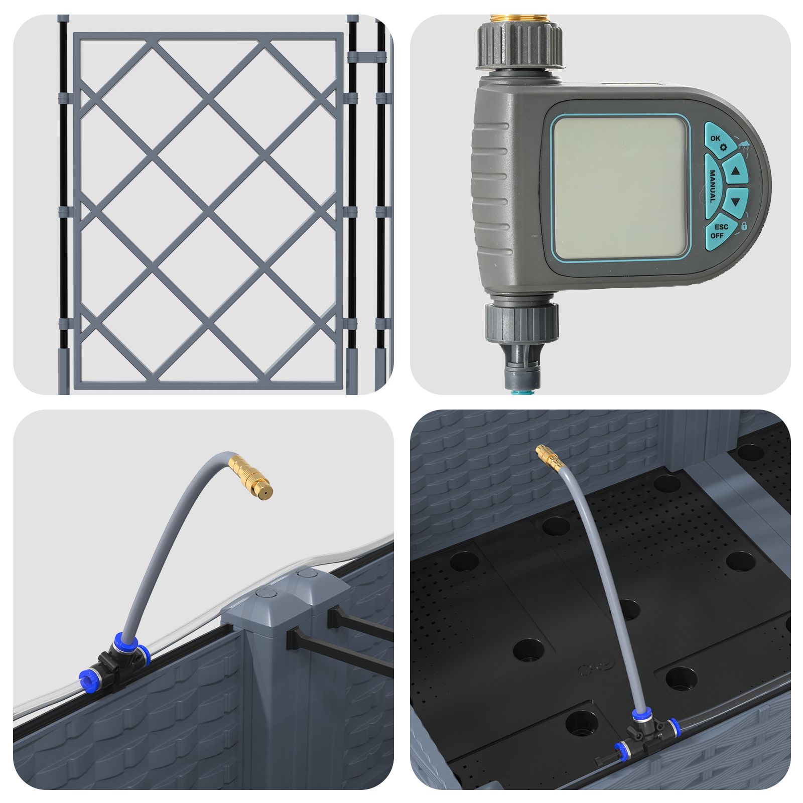 Jardinière，Pot de Fleurs avec système d'irrigation par eau 3 pcs Gris clair CFW40830 - 6