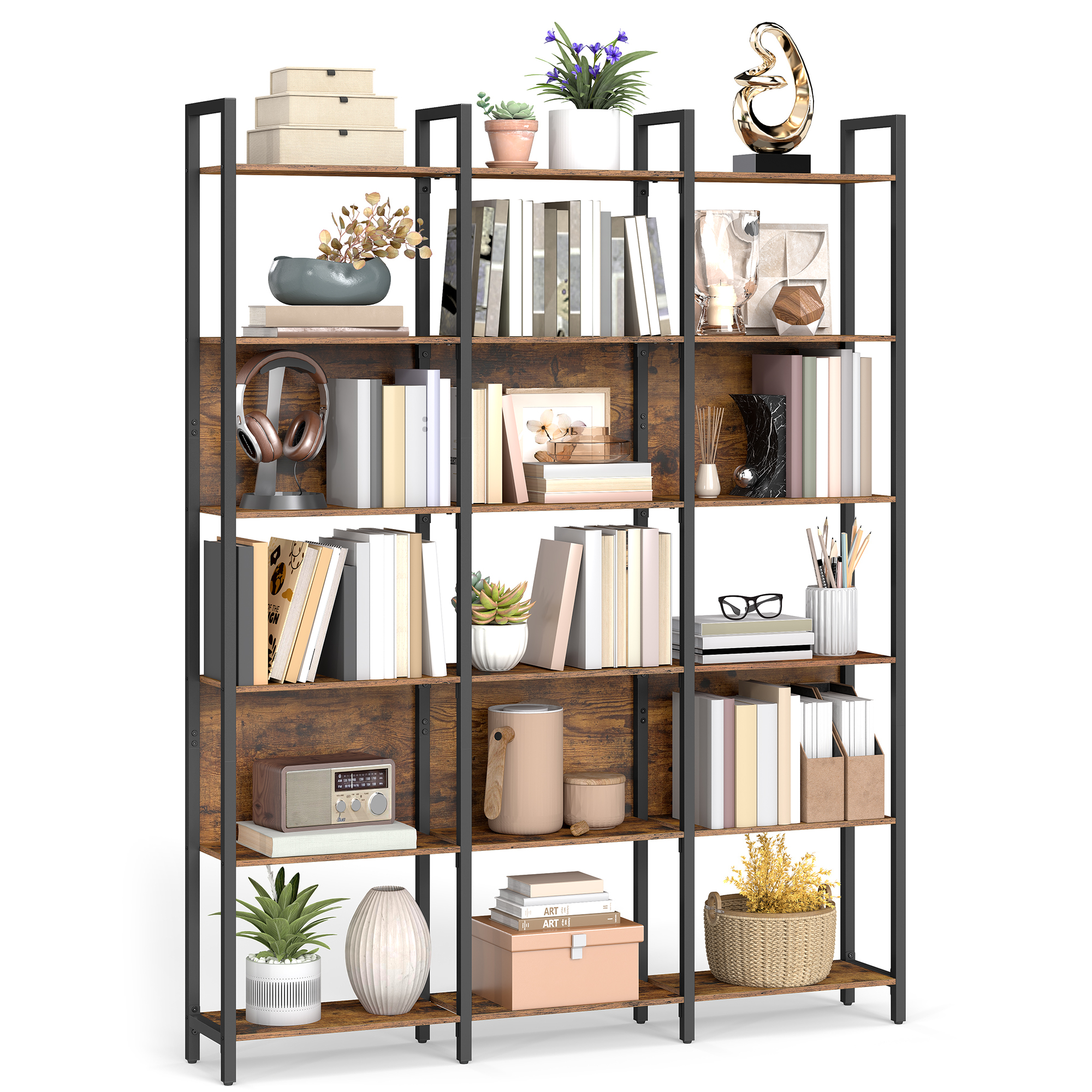 Librería Estantería de 6 Niveles, Organizador de Estilo Industrial, 24