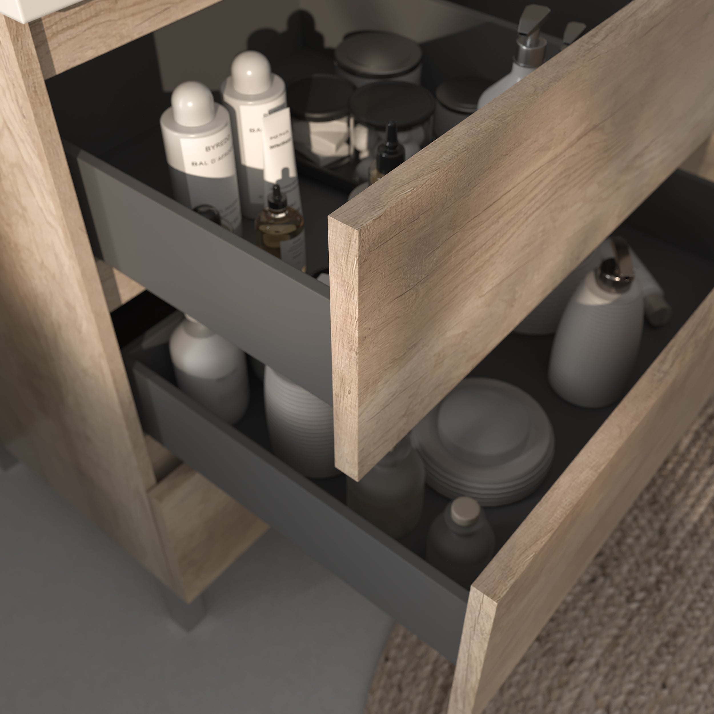 Ensemble meuble et plan de travail Alessandria en 100 cm, finition chêne guadarrama avec poignée exécutive - 4