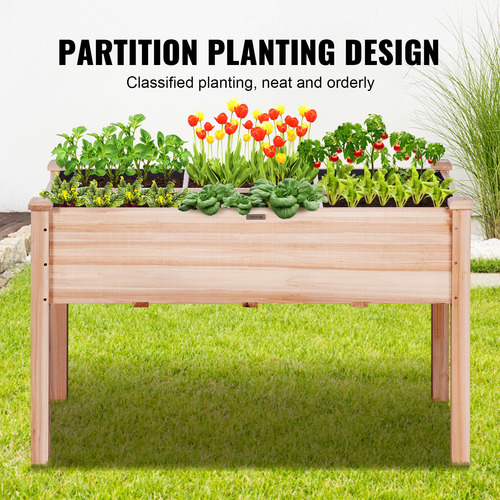 Jardinière Surélevée VEVOR 120x58x76cm Lit de Jardin Potager en Bois de Sapin Bac de Plantation avec Pieds pour Cultiver Fleur Végétaux Herbes Plantes - 5